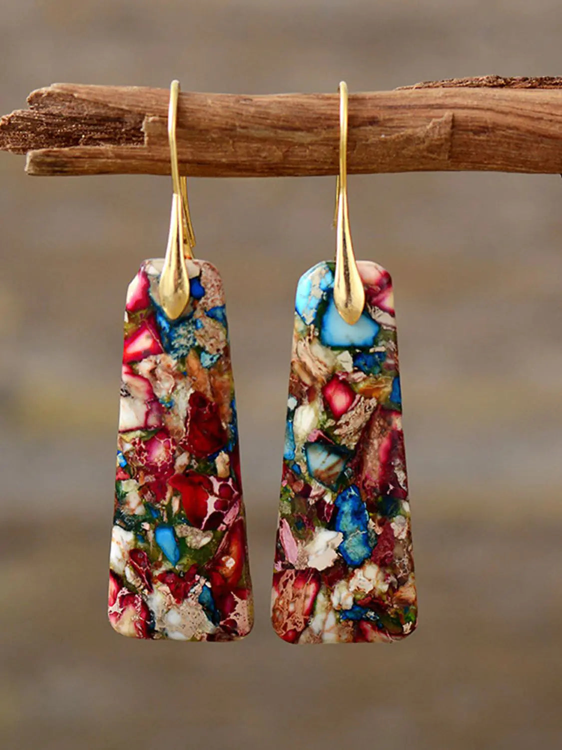 Geometrical Shape Imperial Jasper Dangle Earrings - jasmin milk bar