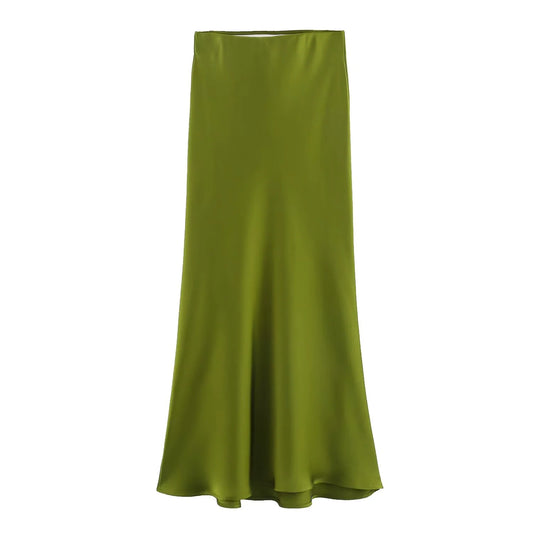 Women's Satin Pleated Midi Skirt - jasmin milk bar