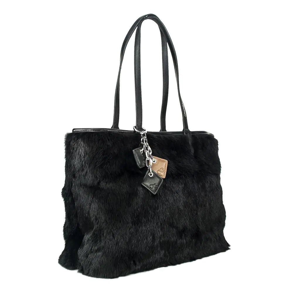 Olivia Fur+Leather Handbag - Black - jasmin milk bar