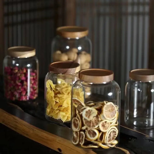 Large-Capacity Glass Jar with Wooden Lid - jasmin milk bar