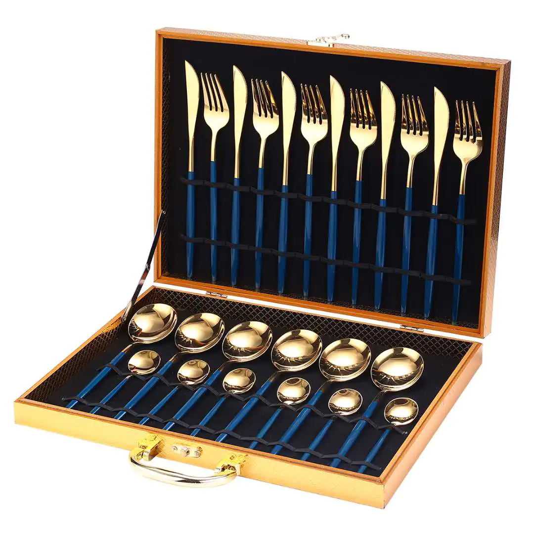 24pcs Gold Stainless Steel Cutlery Set - jasmin milk bar