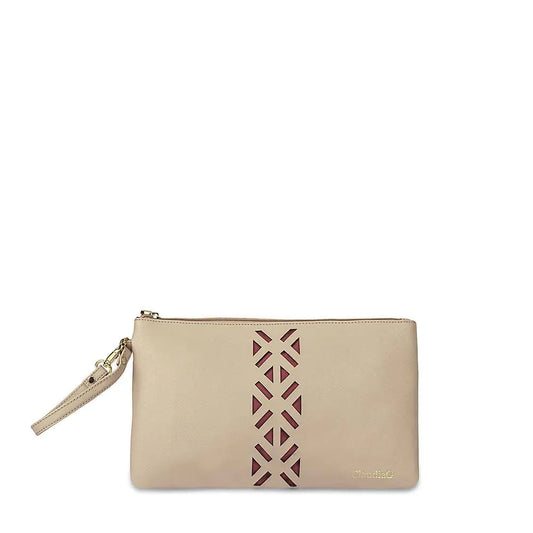 Leather PractiPouch Large- Tan/Red - jasmin milk bar