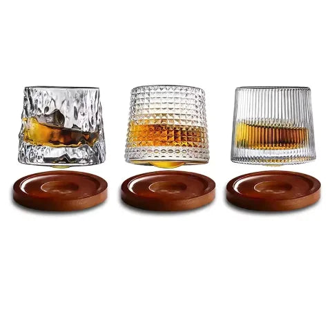 Rotating Whiskey Glass with Wooden Base - jasmin milk bar