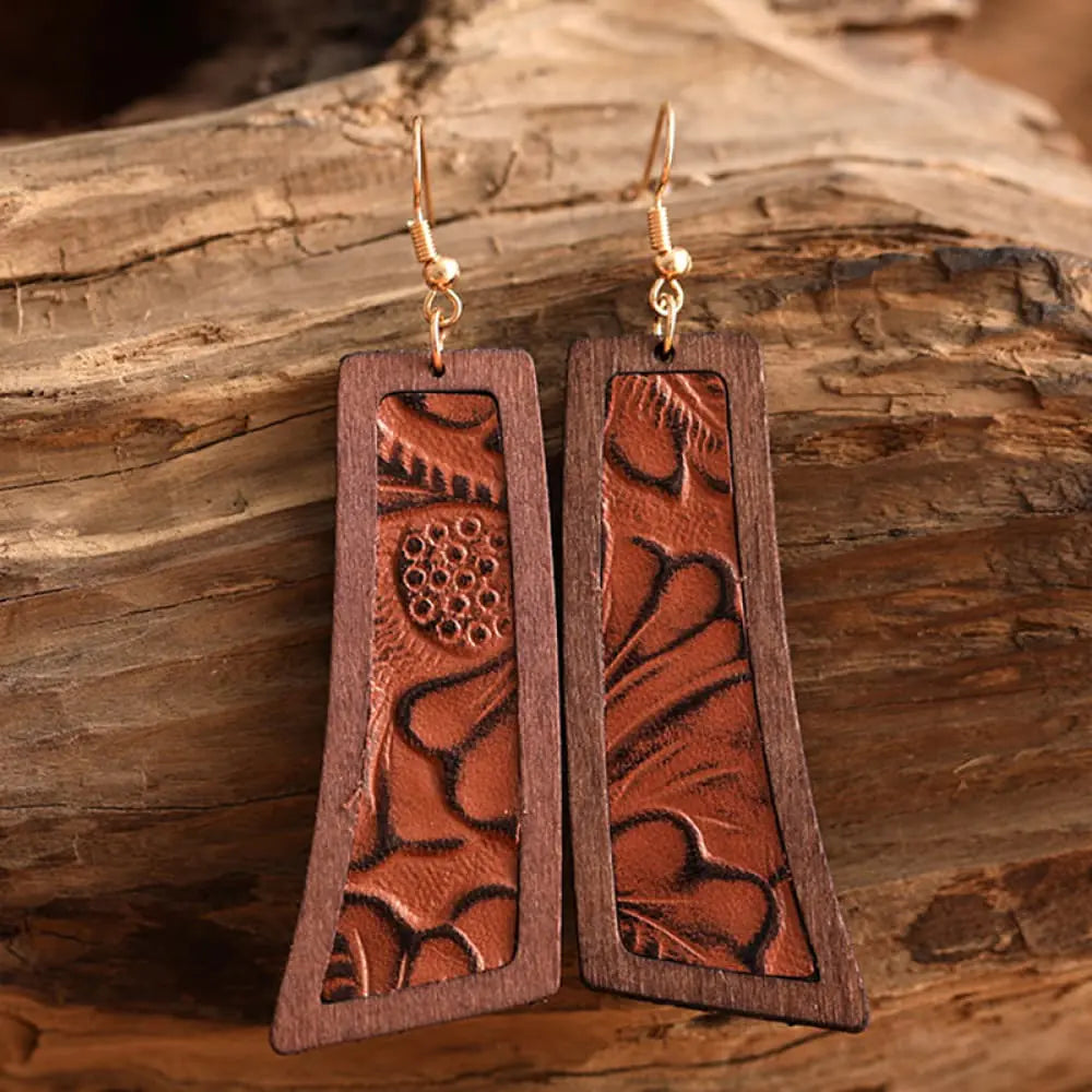 Geometrical Shape Wooden Dangle Earrings - jasmin milk bar