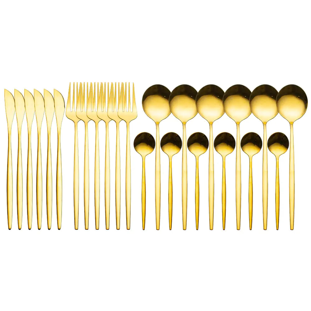 24pcs Gold Stainless Steel Cutlery Set - jasmin milk bar