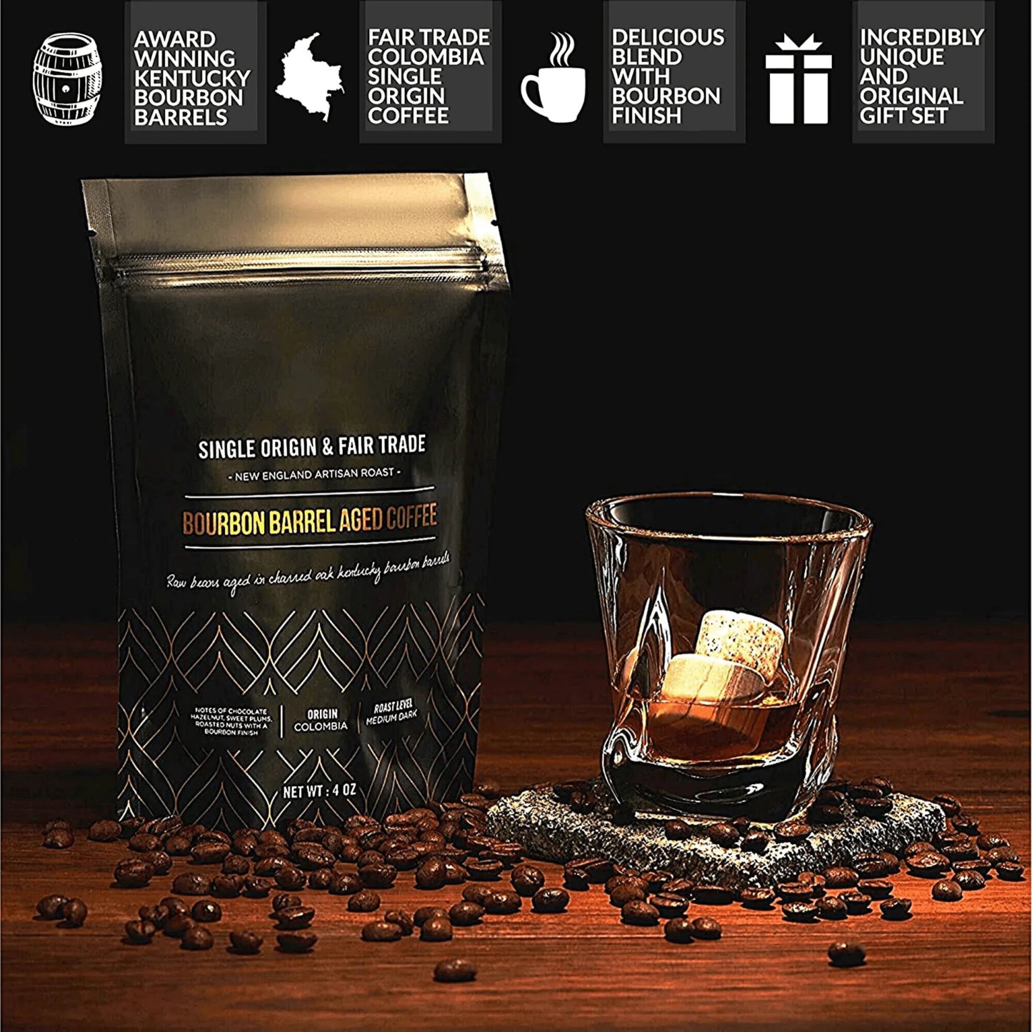 The Gourmet Gift Set - Whiskey Stones & Bourbon Barrel Aged Coffee - jasmin milk bar