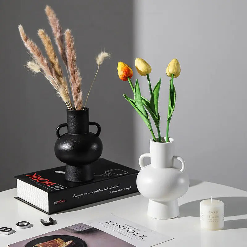 White Black Ceramic Vases - jasmin milk bar