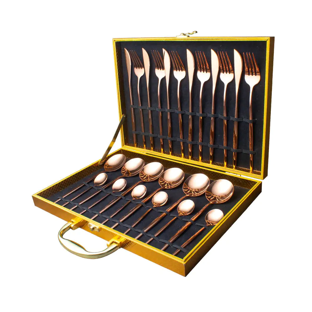 24pcs Gold Stainless Steel Cutlery Set - jasmin milk bar