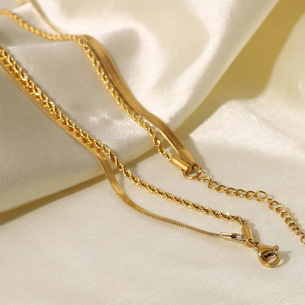 Uworld Simple Jewelry 18K Gold Plated Flat Snake Chain Layer Necklace - jasmin milk bar