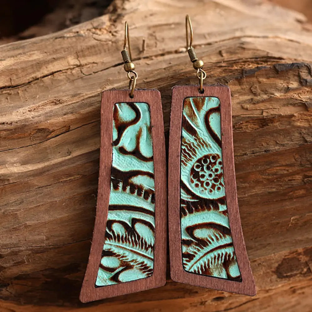 Geometrical Shape Wooden Dangle Earrings - jasmin milk bar