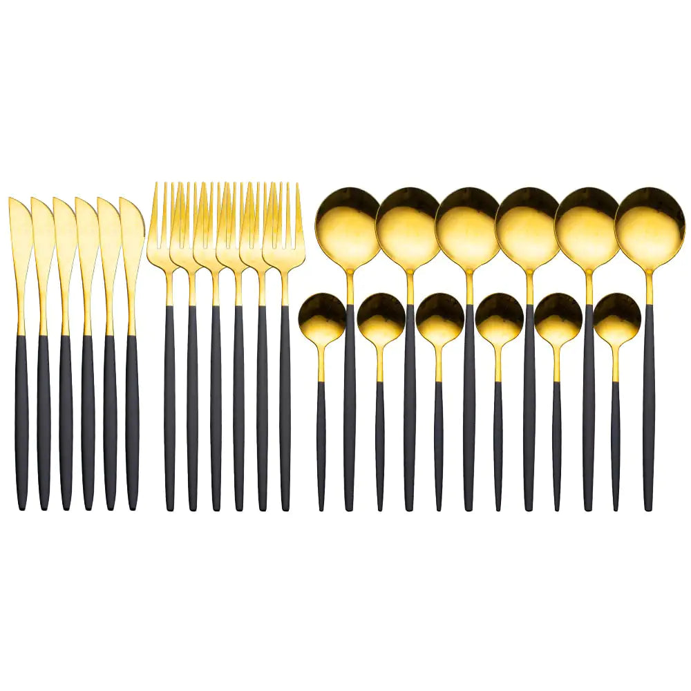 24pcs Gold Stainless Steel Cutlery Set - jasmin milk bar