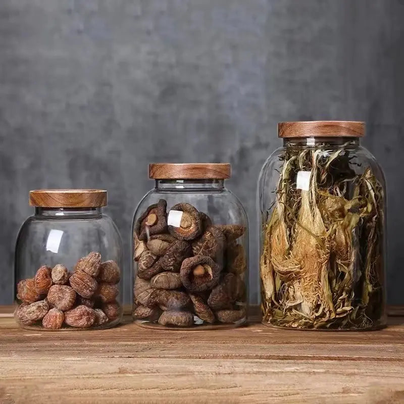 Large-Capacity Glass Jar with Wooden Lid - jasmin milk bar