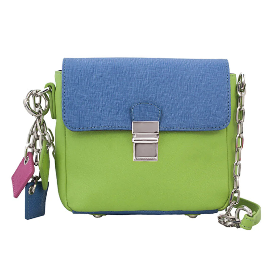 Tiny Leather Handbag -Blue/Lime (Option 1) - jasmin milk bar