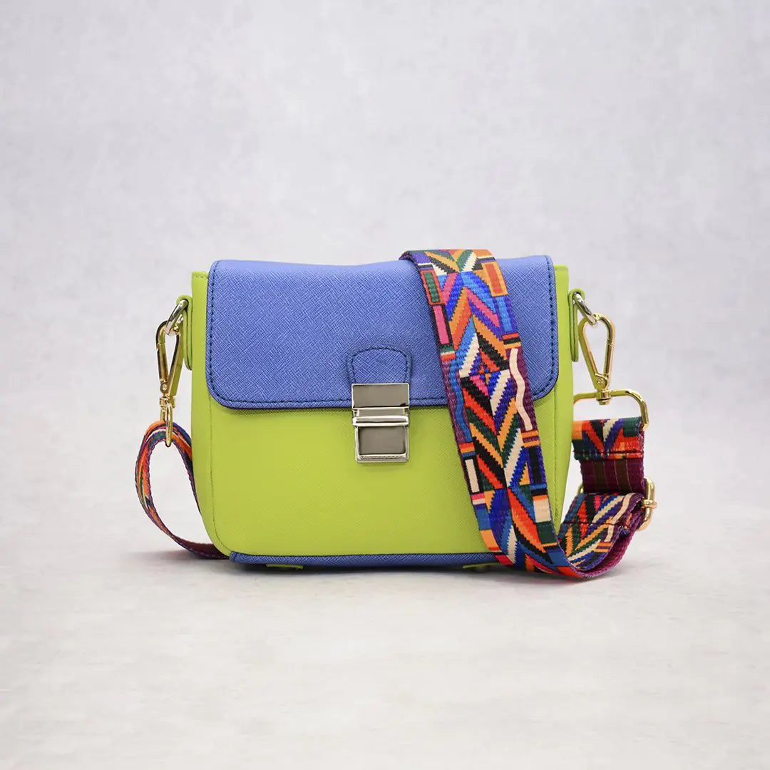 Tiny Leather Handbag -Blue/Lime (Option 1) - jasmin milk bar