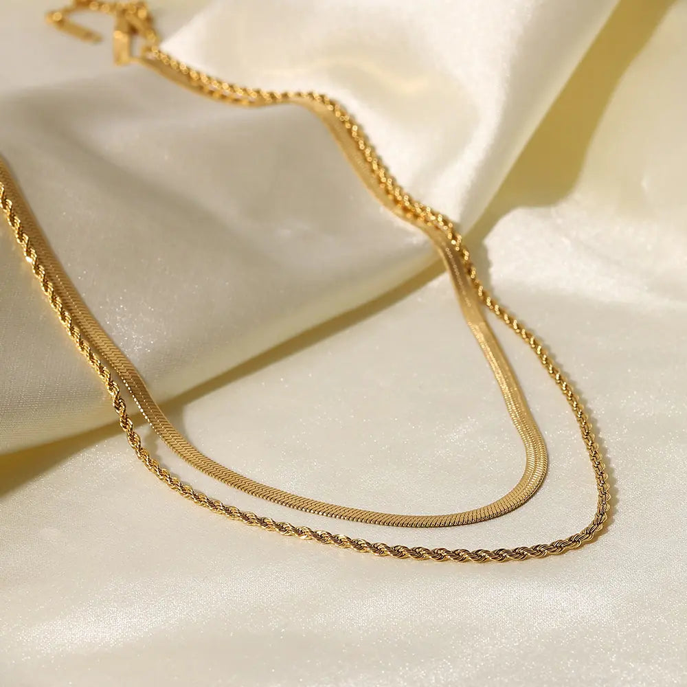 Uworld Simple Jewelry 18K Gold Plated Flat Snake Chain Layer Necklace - jasmin milk bar