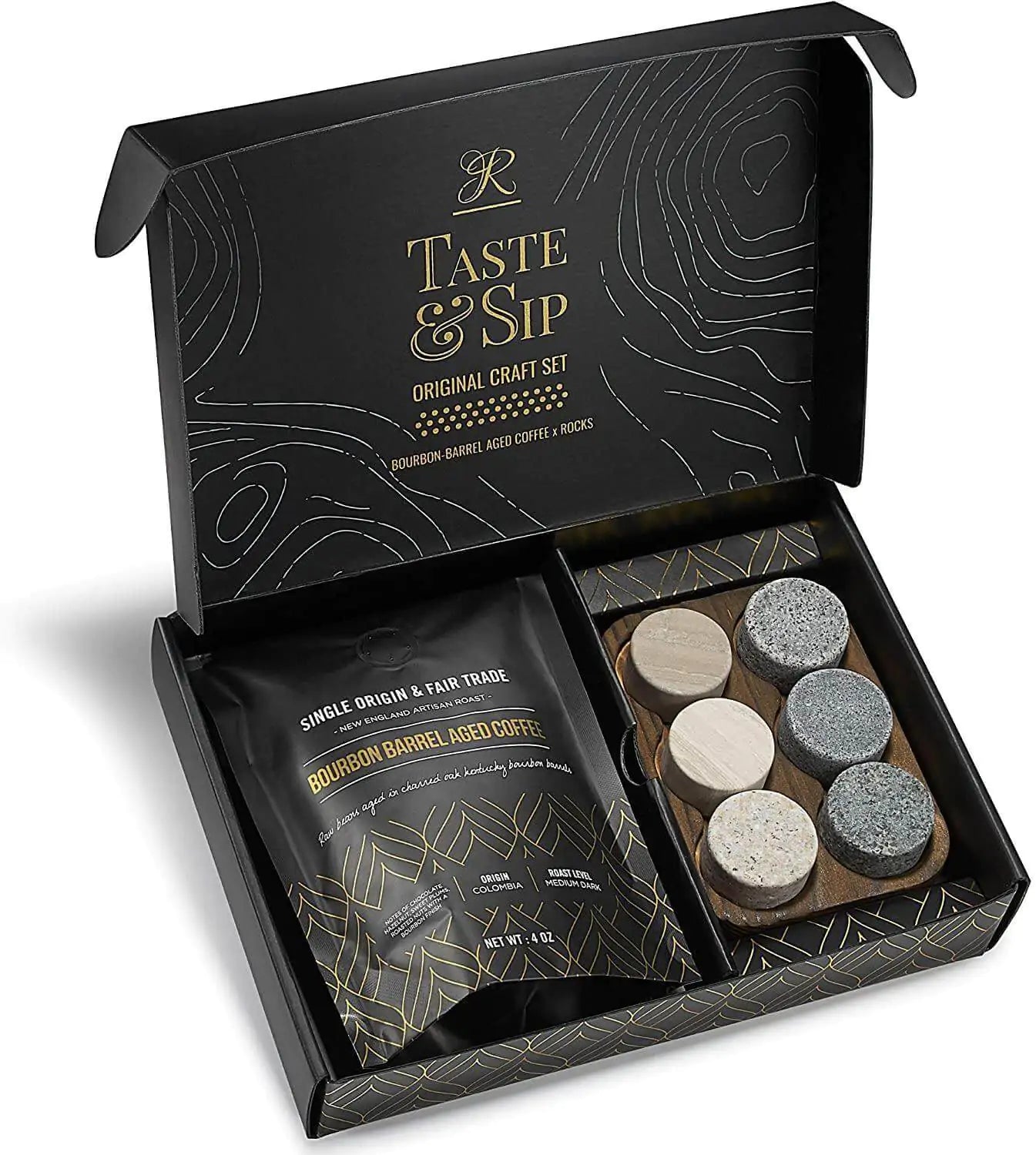 The Gourmet Gift Set - Whiskey Stones & Bourbon Barrel Aged Coffee - jasmin milk bar