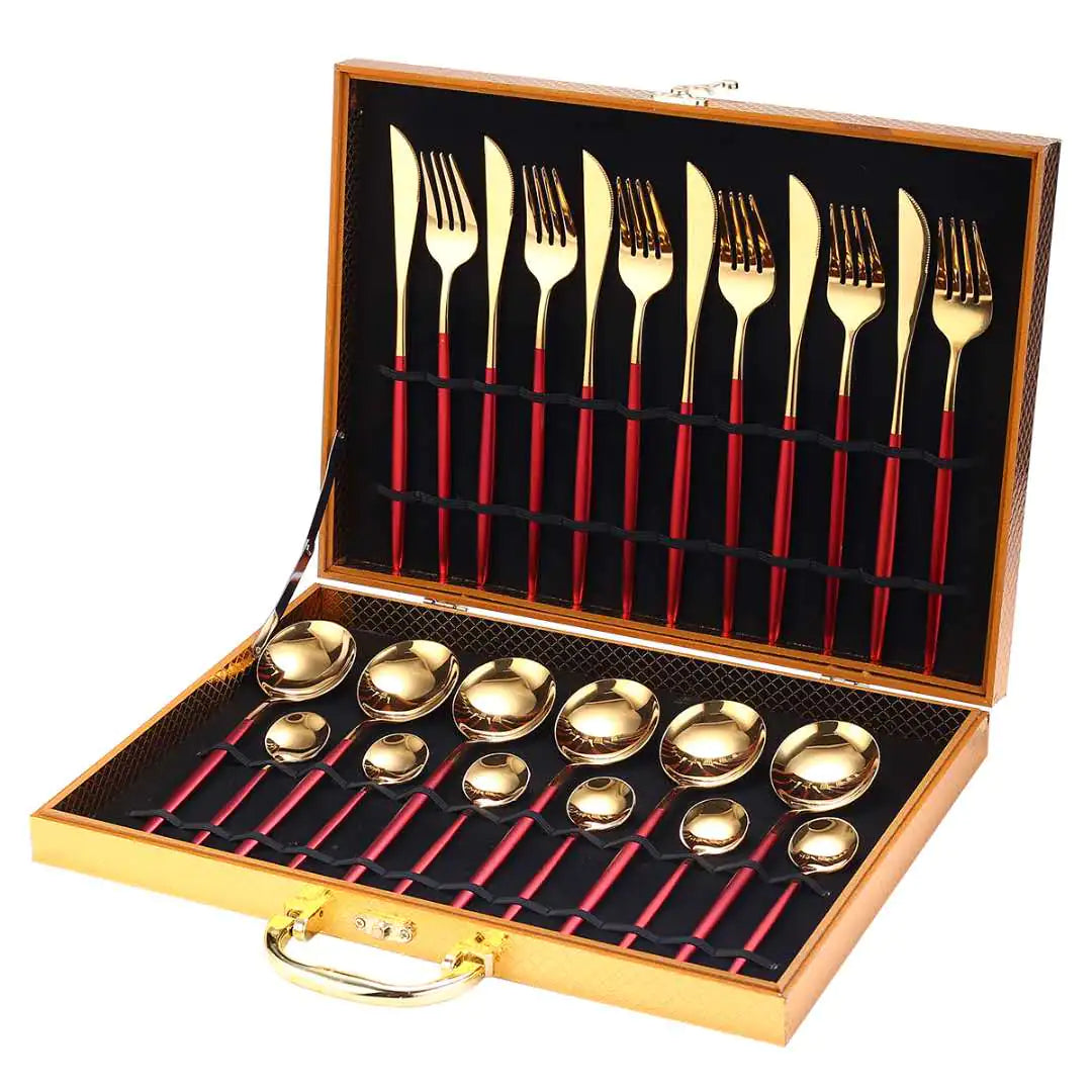 24pcs Gold Stainless Steel Cutlery Set - jasmin milk bar