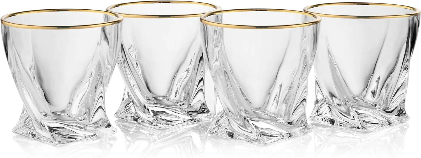 Gold-Rimmed Twisted Whiskey Glasses Set Of 4 - jasmin milk bar