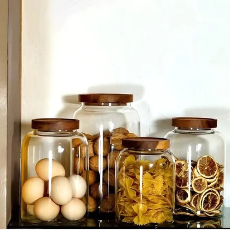 Large-Capacity Glass Jar with Wooden Lid - jasmin milk bar