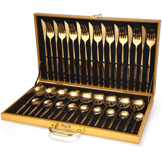 24pcs Gold Stainless Steel Cutlery Set - jasmin milk bar