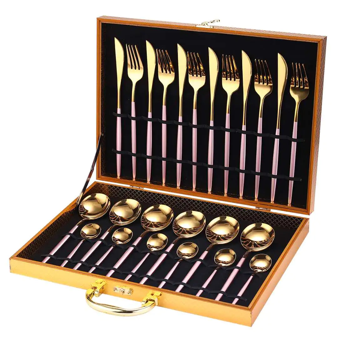 24pcs Gold Stainless Steel Cutlery Set - jasmin milk bar