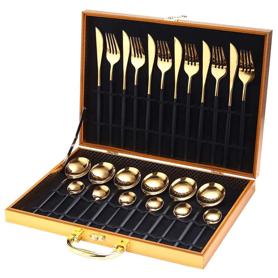 24pcs Gold Stainless Steel Cutlery Set - jasmin milk bar