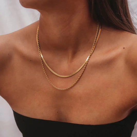 Uworld Simple Jewelry 18K Gold Plated Flat Snake Chain Layer Necklace - jasmin milk bar