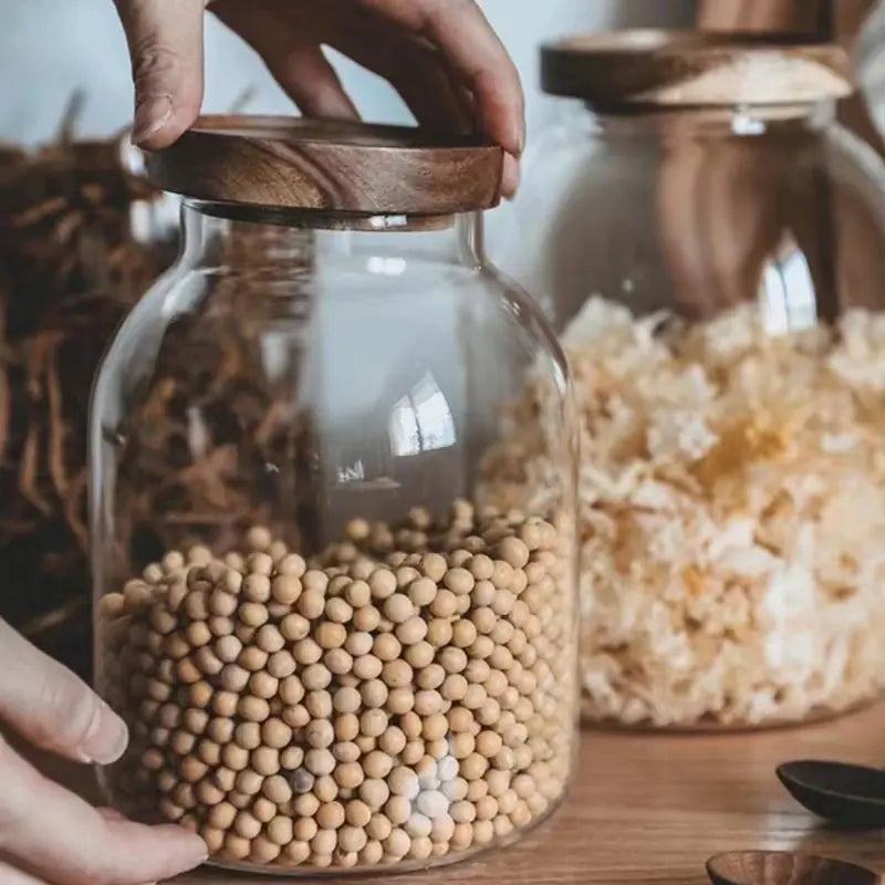 Large-Capacity Glass Jar with Wooden Lid - jasmin milk bar