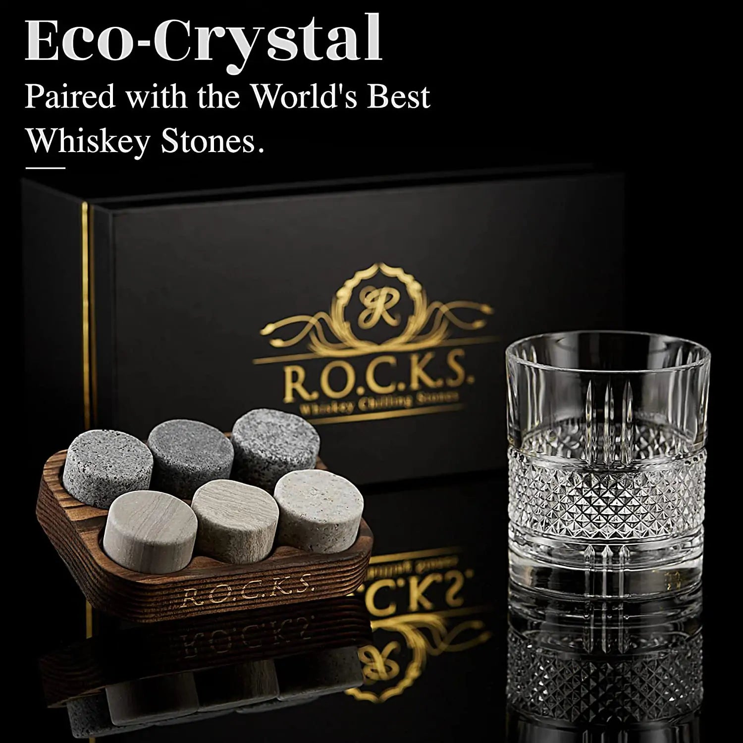 The Connoisseur's Set - Whiskey Stones & Reserve Whiskey Crystal Glass - jasmin milk bar