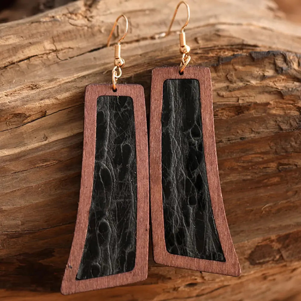 Geometrical Shape Wooden Dangle Earrings - jasmin milk bar