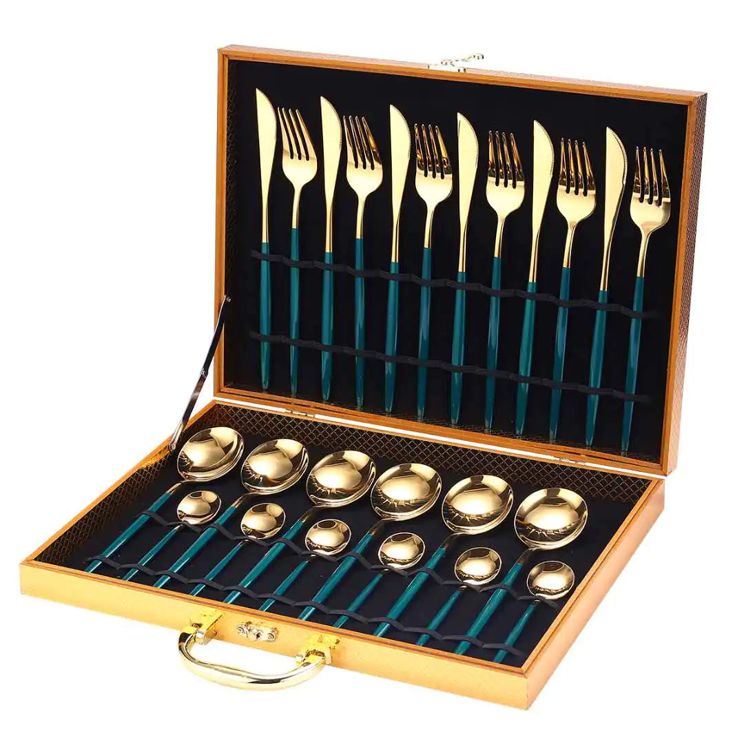 24pcs Gold Stainless Steel Cutlery Set - jasmin milk bar