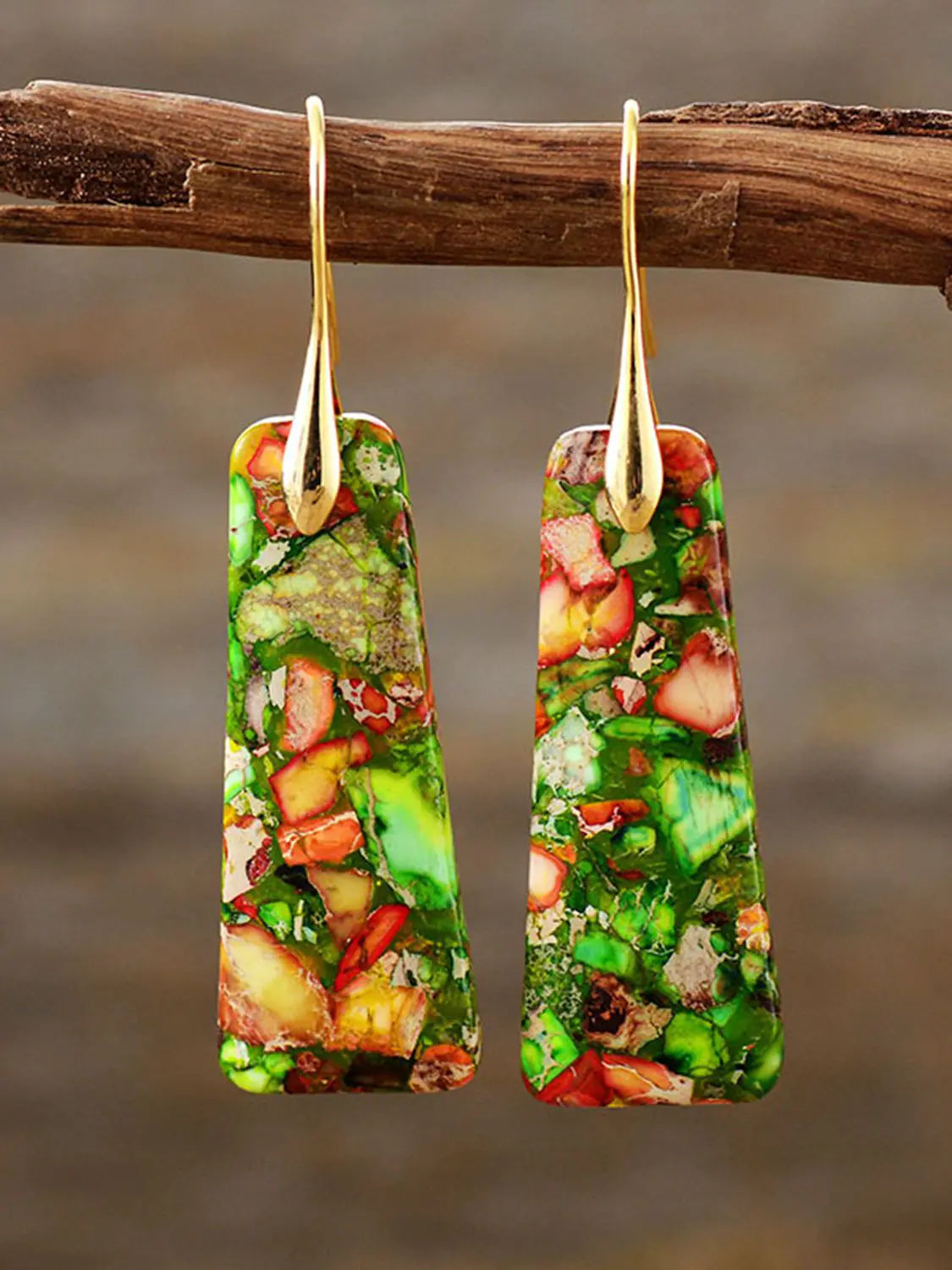 Geometrical Shape Imperial Jasper Dangle Earrings - jasmin milk bar