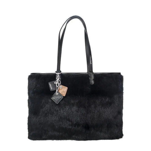 Olivia Fur+Leather Handbag - Black - jasmin milk bar