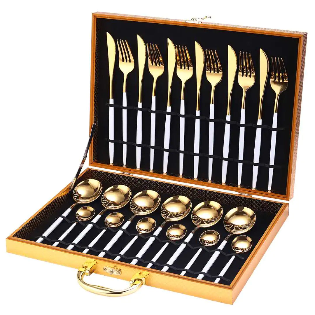 24pcs Gold Stainless Steel Cutlery Set - jasmin milk bar