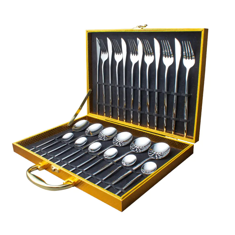 24pcs Gold Stainless Steel Cutlery Set - jasmin milk bar