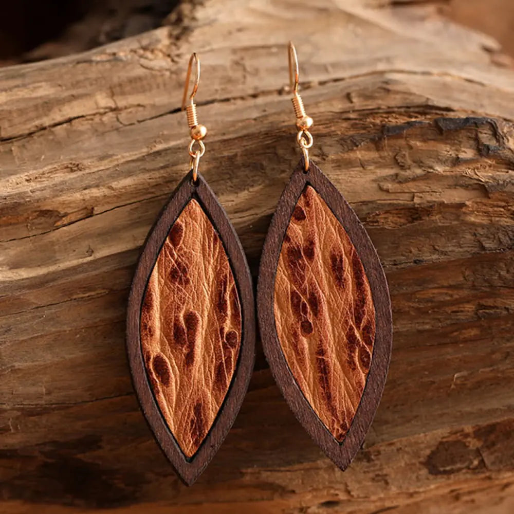 Geometrical Shape Wooden Dangle Earrings - jasmin milk bar