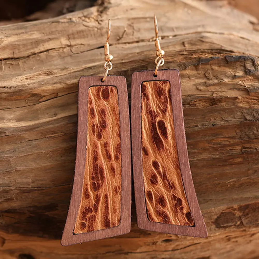 Geometrical Shape Wooden Dangle Earrings - jasmin milk bar