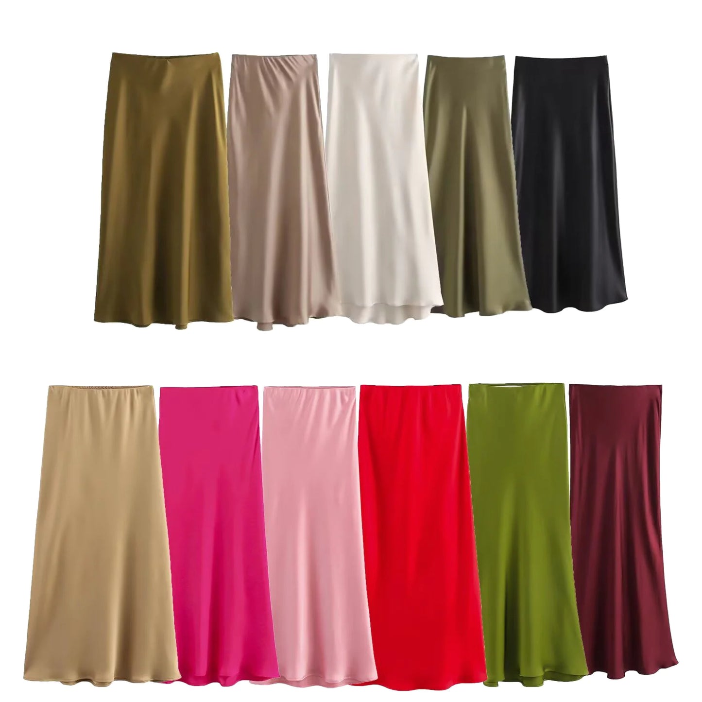 Women's Satin Pleated Midi Skirt - jasmin milk bar