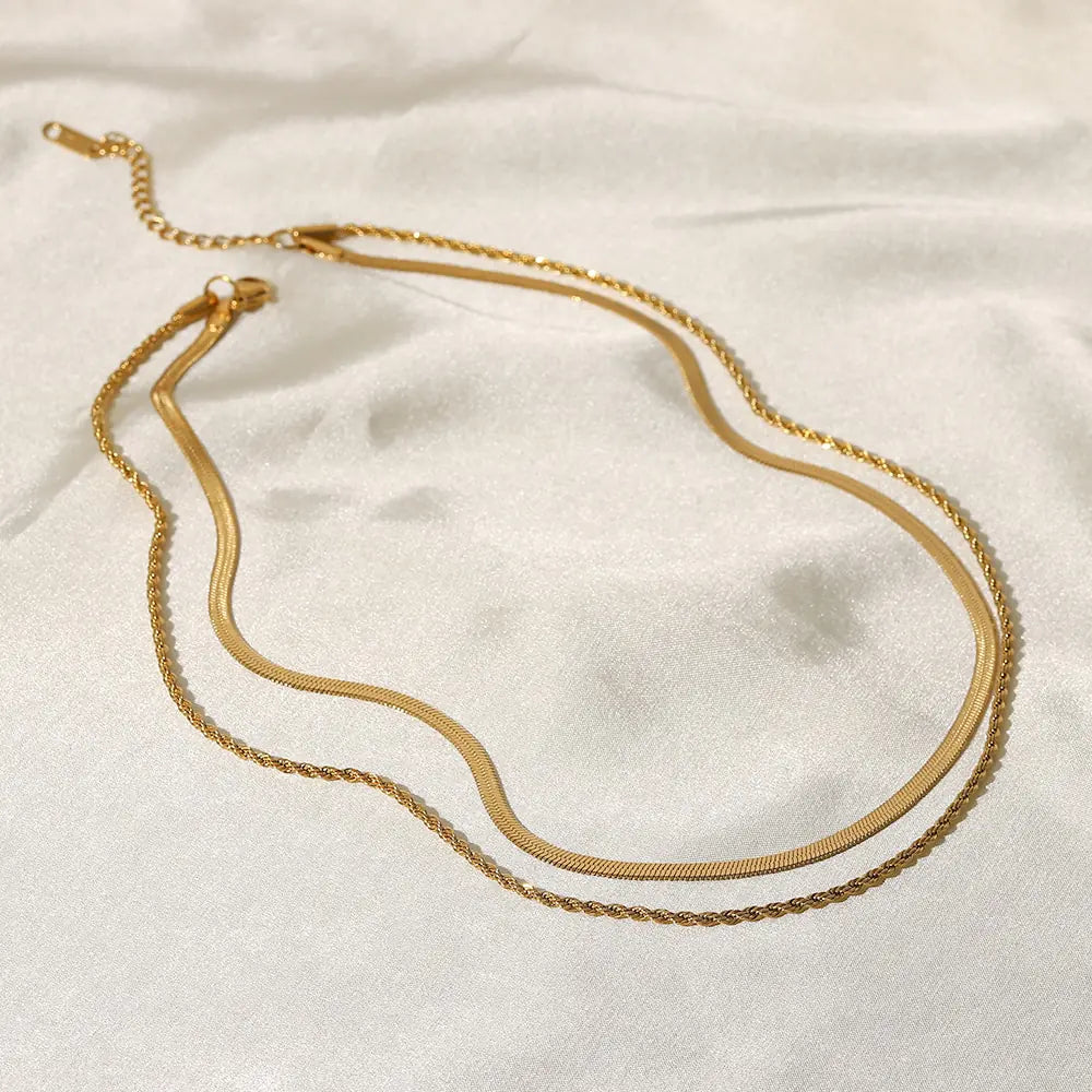 Uworld Simple Jewelry 18K Gold Plated Flat Snake Chain Layer Necklace - jasmin milk bar