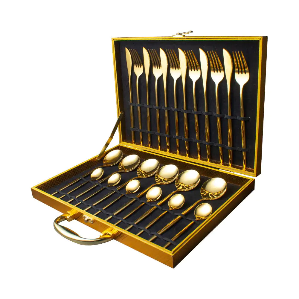 24pcs Gold Stainless Steel Cutlery Set - jasmin milk bar